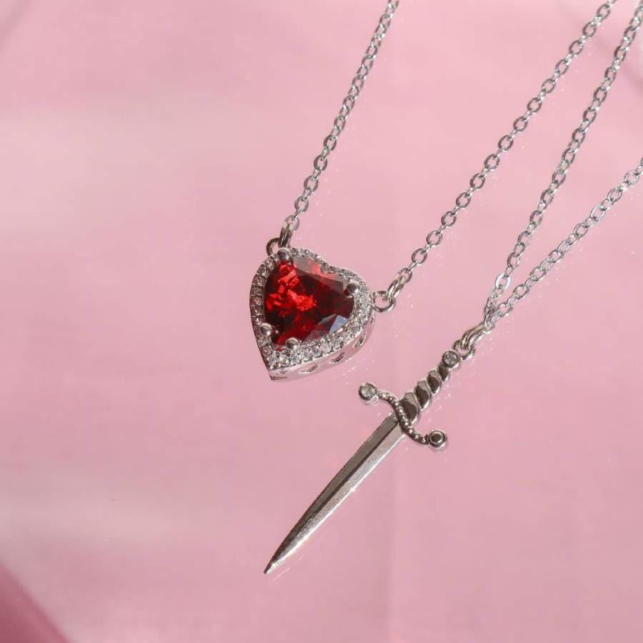 FREE Today: "Fight for your love" Heart Lock Slip Chain Heart Sword Couple Necklace Set - image 1