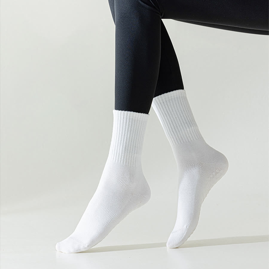 Olivenorma Full-Toe Mid-Calf Cotton Anti-Slip Breathable Workout Grip Socks Comfortable Solid Color Women's Yoga Socks - image 4