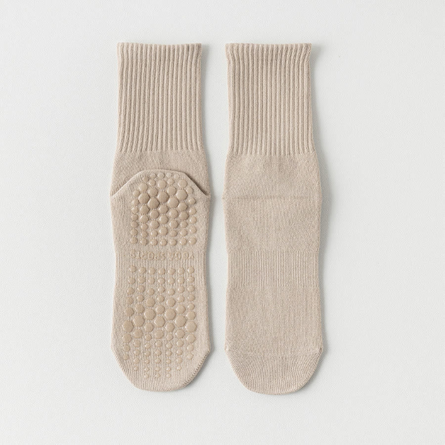 Olivenorma Full-Toe Mid-Calf Cotton Anti-Slip Breathable Workout Grip Socks Comfortable Solid Color Women's Yoga Socks - Khaki - 10 Pairs - image 10