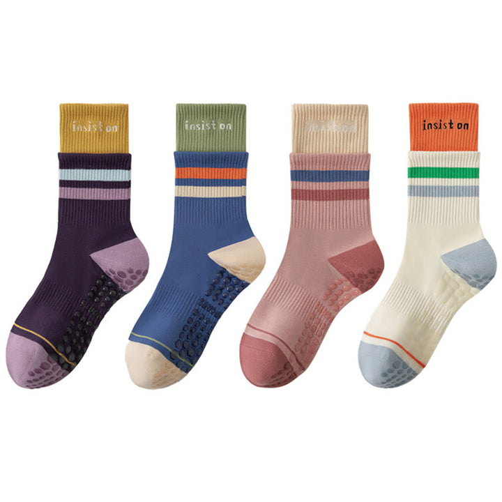 Olivenorma Full-Coverage Mid-Calf Cotton Non-Slip Grip Color-Block Comfort Women's Yoga Socks - image 11