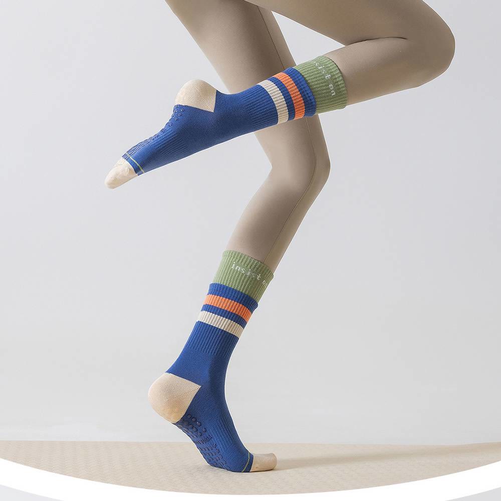 Olivenorma Full-Coverage Mid-Calf Cotton Non-Slip Grip Color-Block Comfort Women's Yoga Socks - Blue - 10 Pairs - image 10