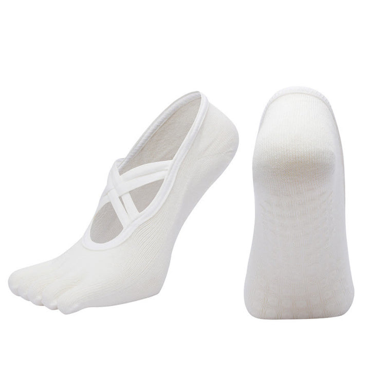 Olivenorma Cross-Strap Five-Toe Cotton Non-Slip Grip Pilates Barre Stability Workout Women's Yoga Socks - White - Closed-toe - 10 Pairs - image 5