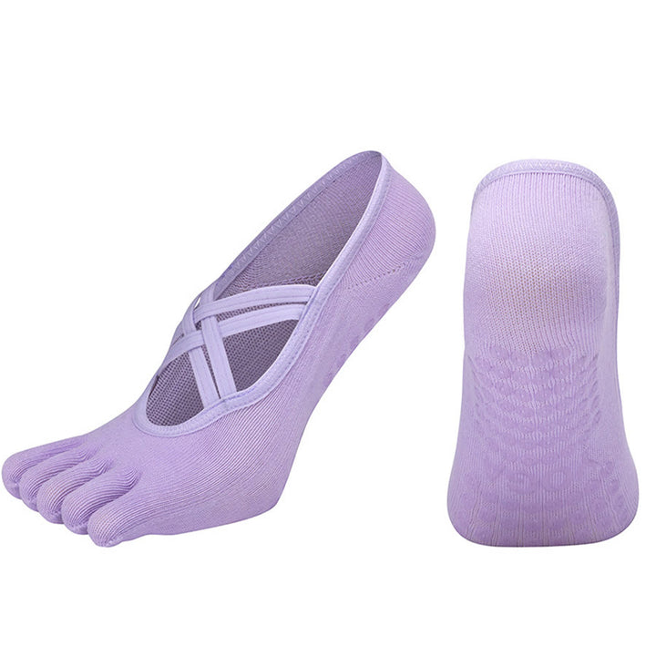 Olivenorma Cross-Strap Five-Toe Cotton Non-Slip Grip Pilates Barre Stability Workout Women's Yoga Socks - image 1
