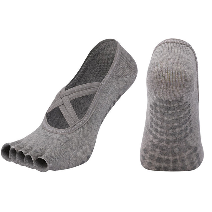 Olivenorma Cross-Strap Five-Toe Cotton Non-Slip Grip Pilates Barre Stability Workout Women's Yoga Socks - Grey - Open-toe - 10 Pairs - image 26