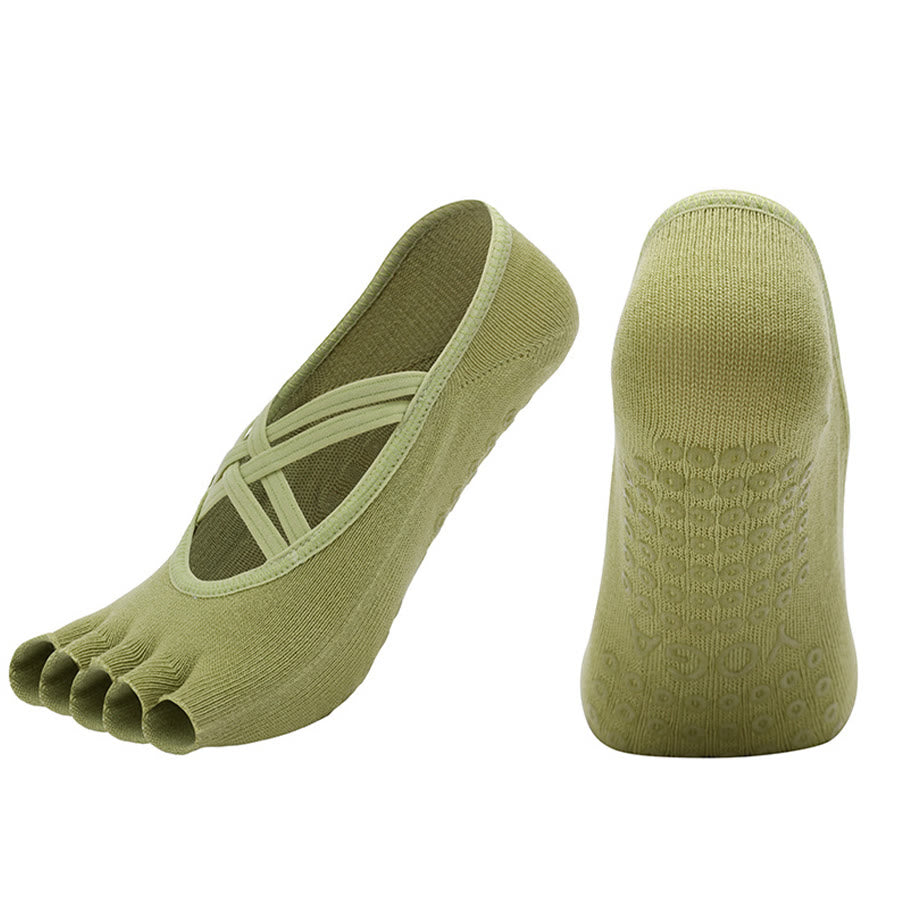 Olivenorma Cross-Strap Five-Toe Cotton Non-Slip Grip Pilates Barre Stability Workout Women's Yoga Socks - image 27