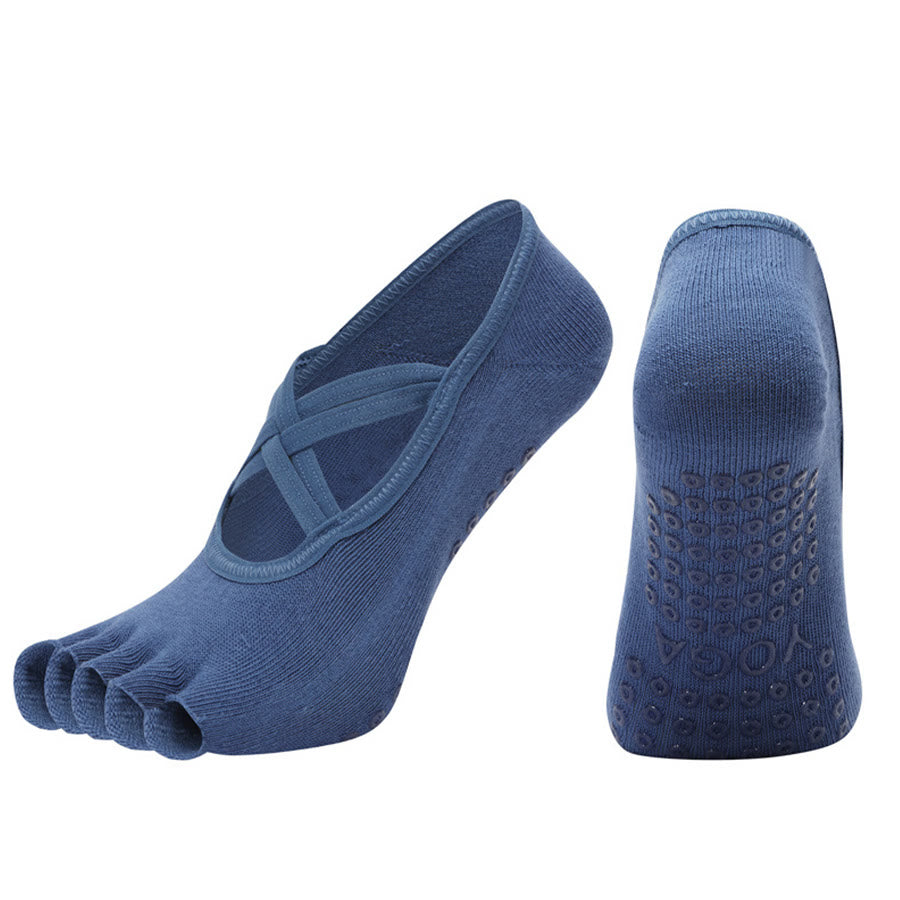 Olivenorma Cross-Strap Five-Toe Cotton Non-Slip Grip Pilates Barre Stability Workout Women's Yoga Socks - image 30