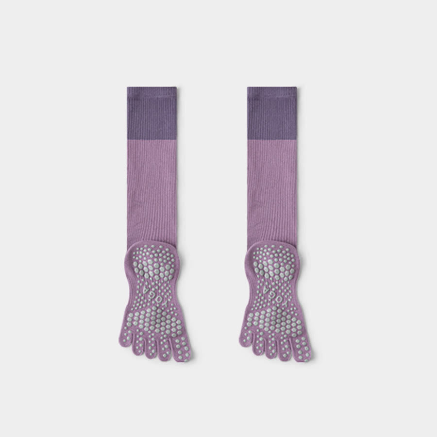 Olivenorma Long Compression Five-Toe Cotton Grip Socks Supportive Breathable Pilates Barre Women's Yoga Socks - image 2