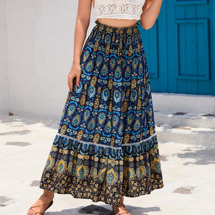 Olivenorma Bohemian Paisley Print High Waist Tiered Maxi Women's Dress - Navy Blue - XL - image 8