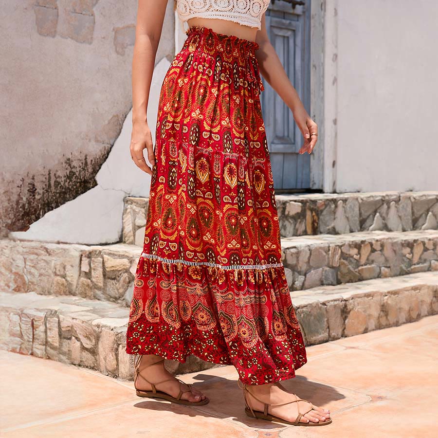 Olivenorma Bohemian Paisley Print High Waist Tiered Maxi Women's Dress - image 19