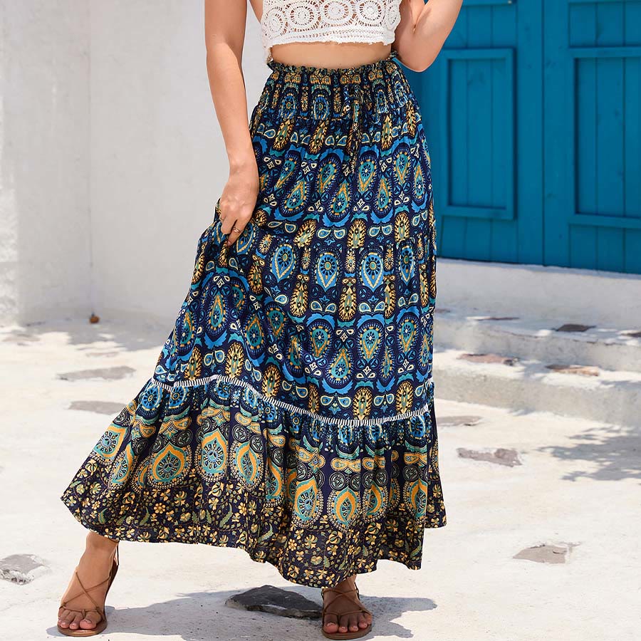 Olivenorma Bohemian Paisley Print High Waist Tiered Maxi Women's Dress - image 11