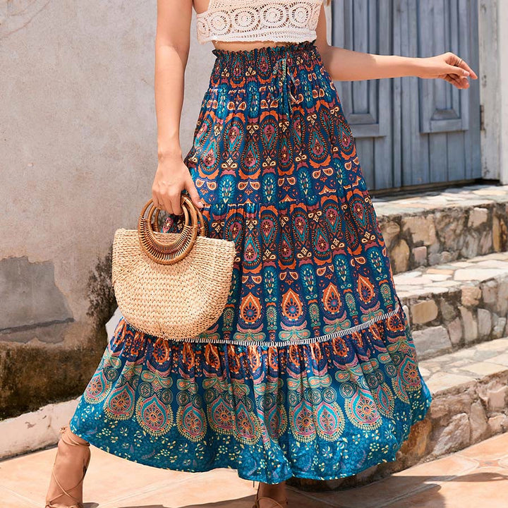 Olivenorma Bohemian Paisley Print High Waist Tiered Maxi Women's Dress - image 5