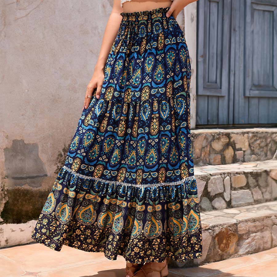Olivenorma Bohemian Paisley Print High Waist Tiered Maxi Women's Dress - image 10