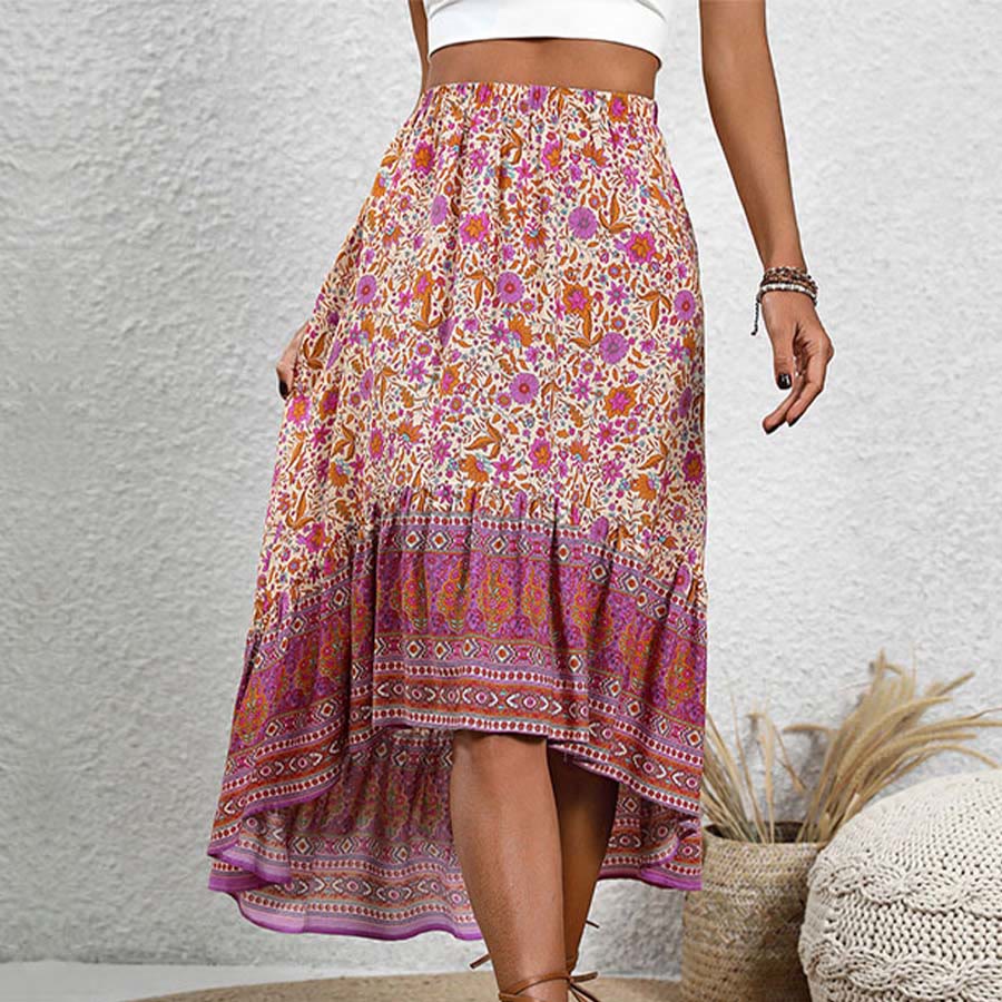 Olivenorma Bohemian Floral Print High Waist Tiered High Low Maxi Women's Dress - image 3