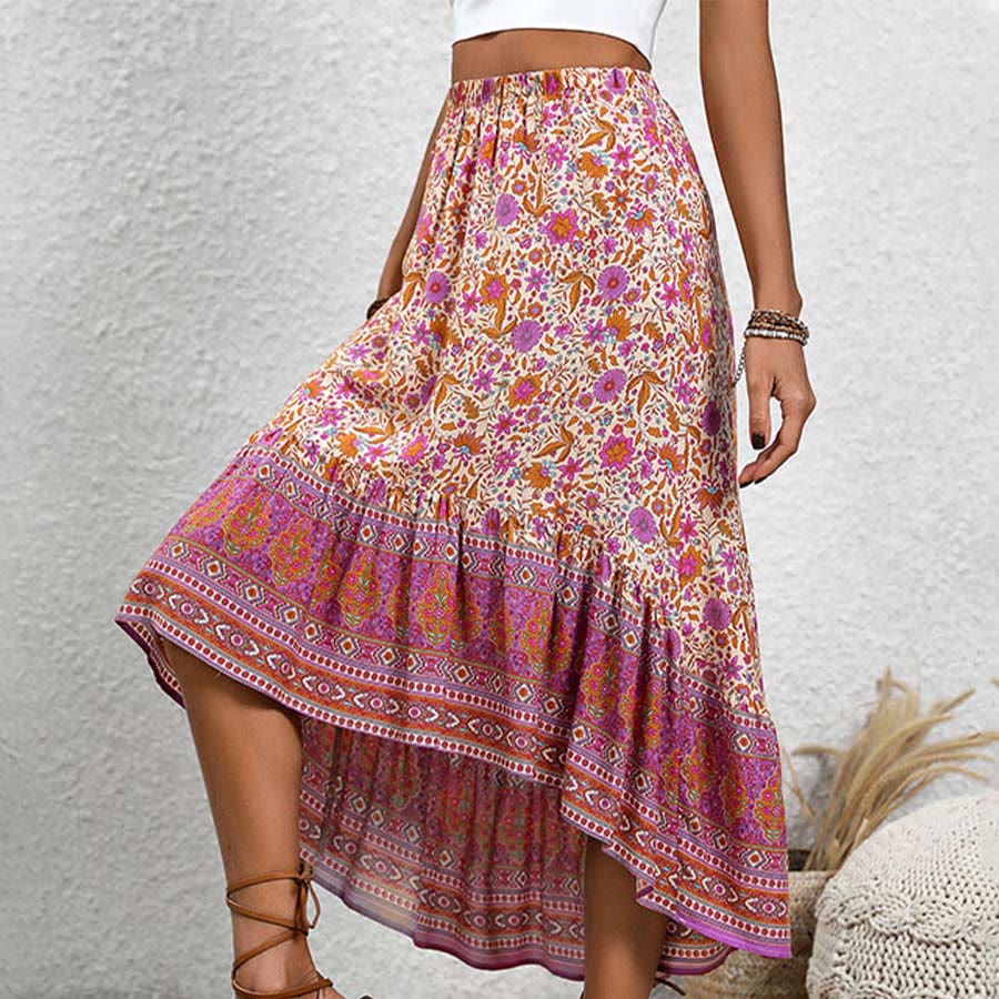 Olivenorma Bohemian Floral Print High Waist Tiered High Low Maxi Women's Dress - image 2