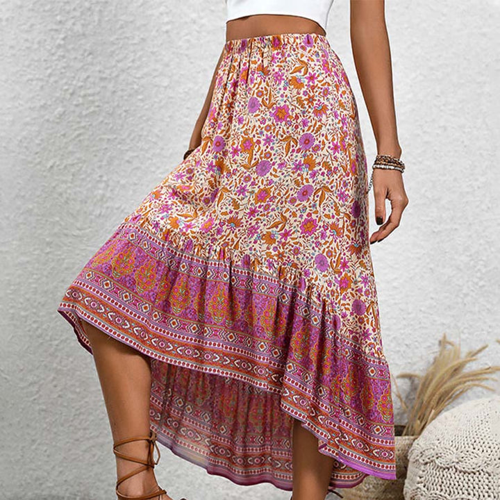 Olivenorma Bohemian Floral Print High Waist Tiered High Low Maxi Women's Dress - image 2