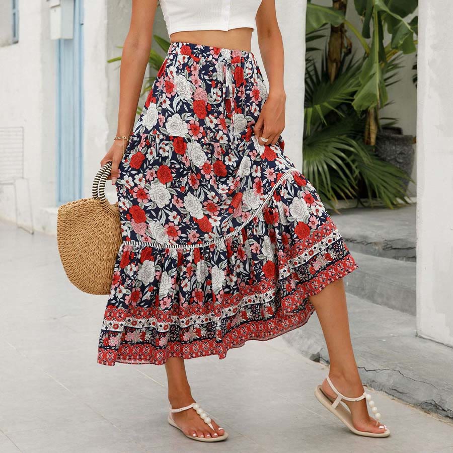Olivenorma Bohemian Floral Print High Waist Tiered Maxi Women's Dress - image 7