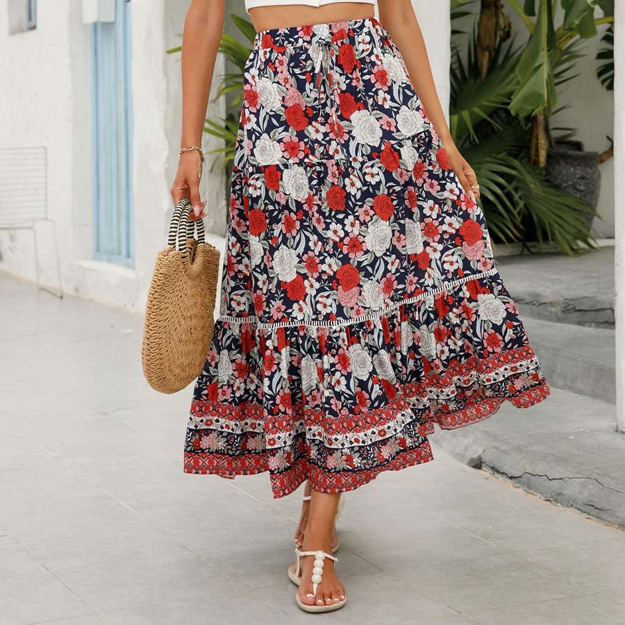 Olivenorma Bohemian Floral Print High Waist Tiered Maxi Women's Dress - image 8