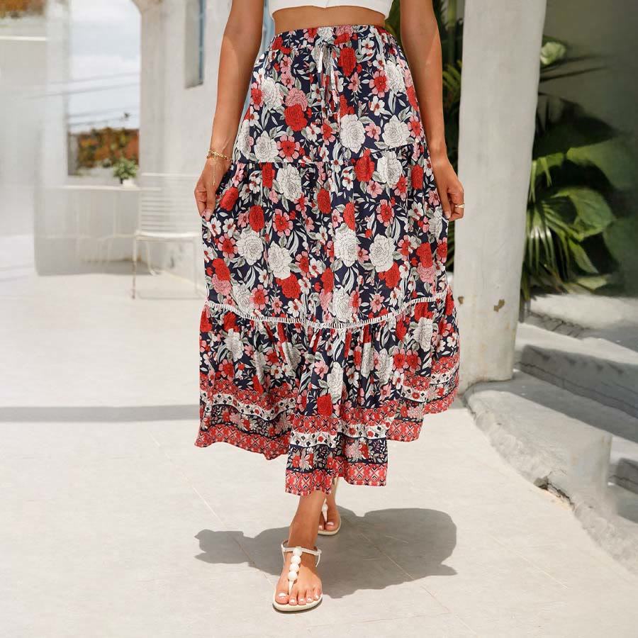Olivenorma Bohemian Floral Print High Waist Tiered Maxi Women's Dress - Red - XL - image 6