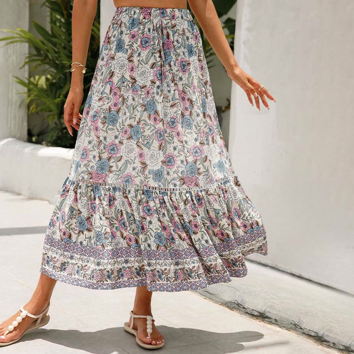 Olivenorma Bohemian Floral Print High Waist Tiered Maxi Women's Dress - Apricot - XL - image 18