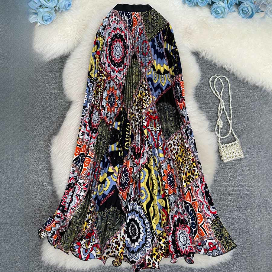 Olivenorma Bohemian Patchwork Print High Waist Pleated Maxi Women's Dress - image 13