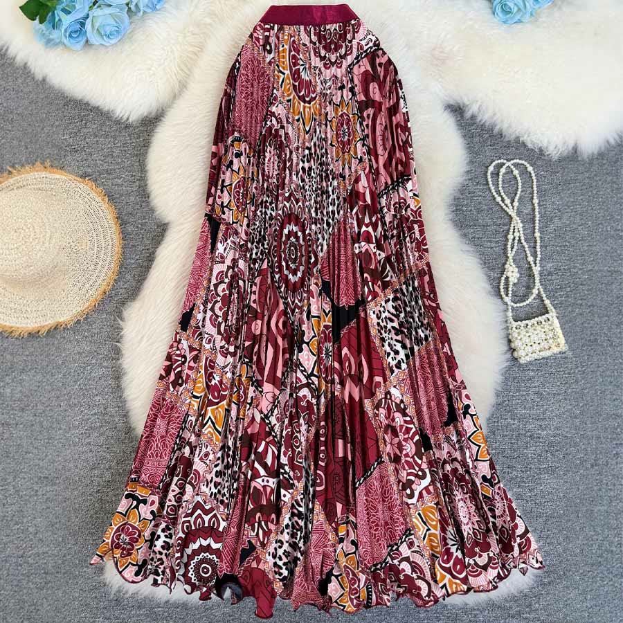 Olivenorma Bohemian Patchwork Print High Waist Pleated Maxi Women's Dress - image 3