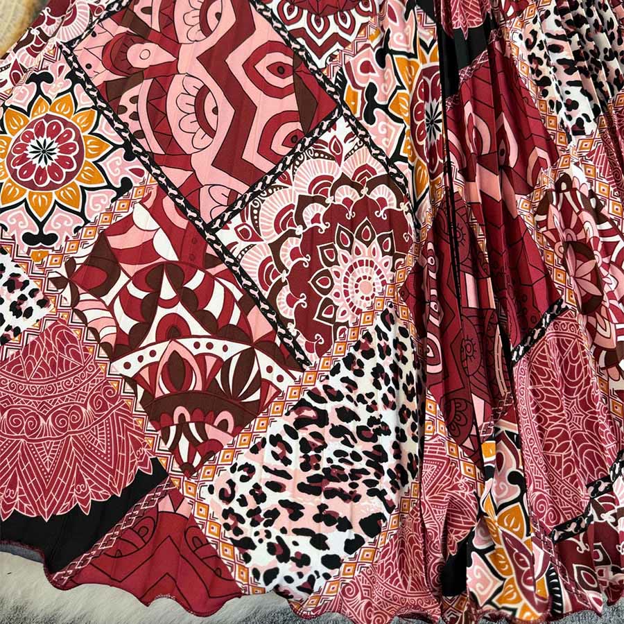 Olivenorma Bohemian Patchwork Print High Waist Pleated Maxi Women's Dress - image 6