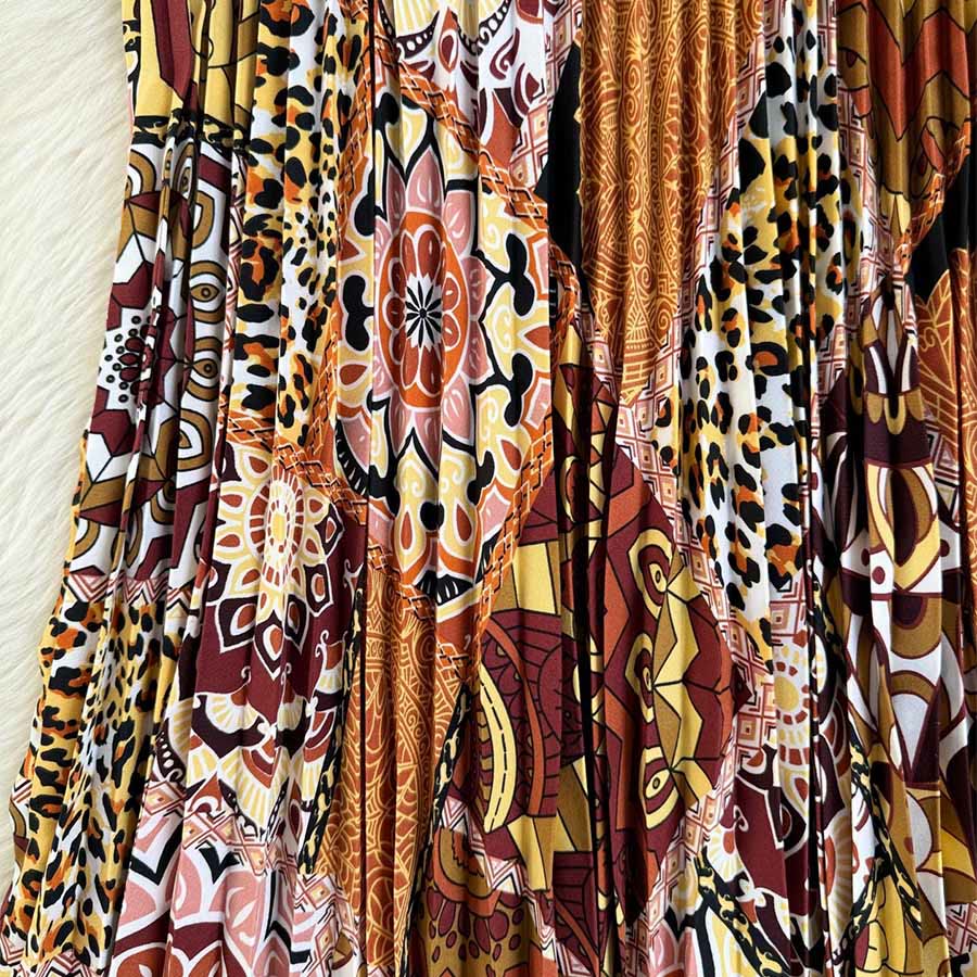Olivenorma Bohemian Patchwork Print High Waist Pleated Maxi Women's Dress - image 10