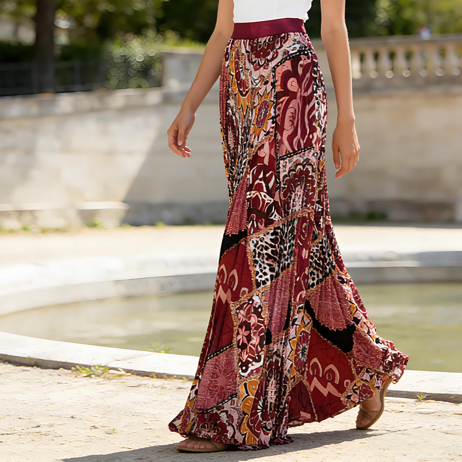 Olivenorma Bohemian Patchwork Print High Waist Pleated Maxi Women's Dress - image 2