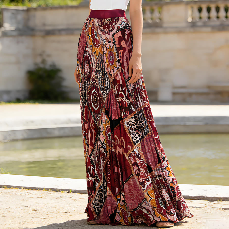 Olivenorma Bohemian Patchwork Print High Waist Pleated Maxi Women's Dress - Purple - image 1