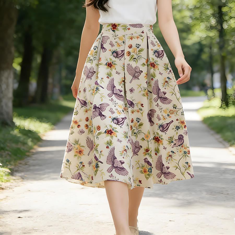 Olivenorma Bohemian Bird Floral Print High Waist Pleated Maxi Women's Dress - image 3