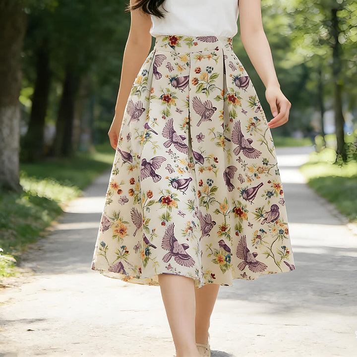 Olivenorma Bohemian Bird Floral Print High Waist Pleated Maxi Women's Dress - image 3