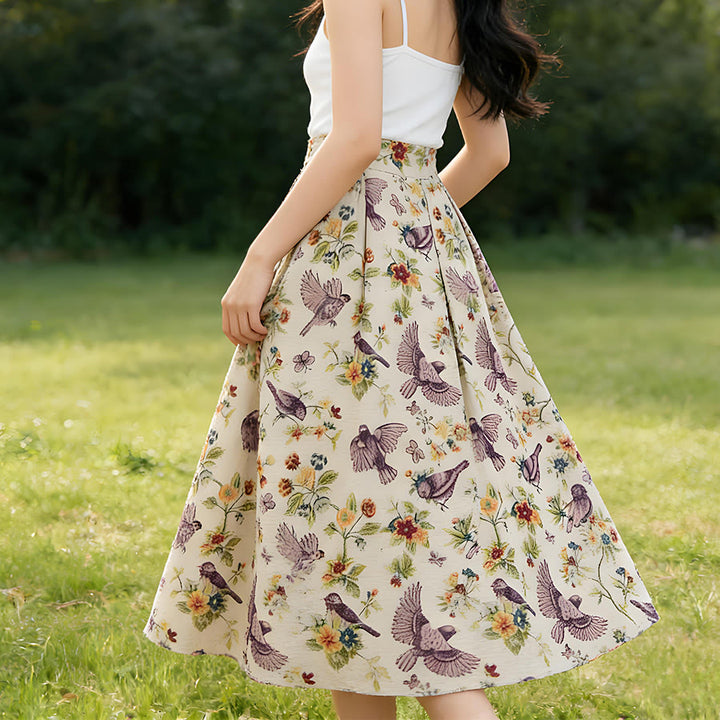 Olivenorma Bohemian Bird Floral Print High Waist Pleated Maxi Women's Dress - image 2