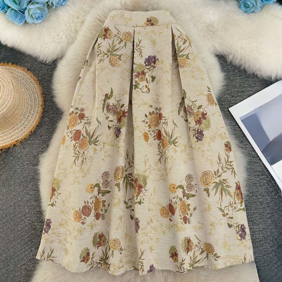 Olivenorma Bohemian Bird Floral Print High Waist Pleated Maxi Women's Dress - Apricot Small Floral - XL - image 6