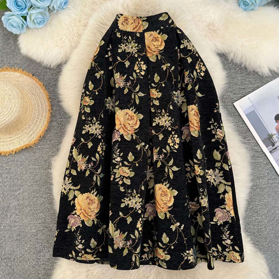 Olivenorma Bohemian Bird Floral Print High Waist Pleated Maxi Women's Dress - Black Large Floral - XL - image 10
