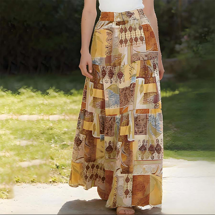 Olivenorma Boho Patchwork High Waist Maxi Women's Dress - Brown - image 0