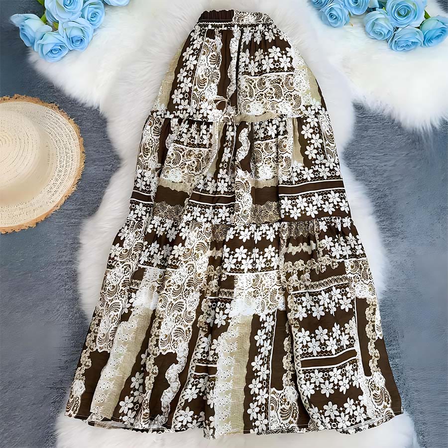 Olivenorma Boho Patchwork High Waist Maxi Women's Dress - Coffee - image 30