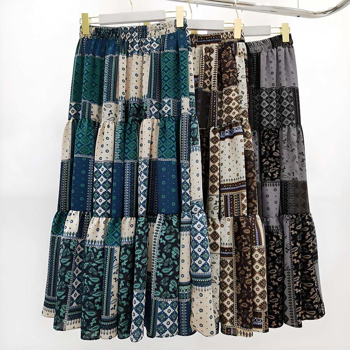 Olivenorma Bohemian Paisley Patchwork Print High Waist Tiered Maxi Women's Dress - image 15
