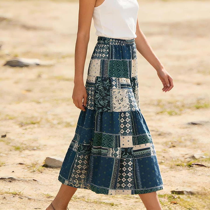 Olivenorma Bohemian Paisley Patchwork Print High Waist Tiered Maxi Women's Dress - image 3