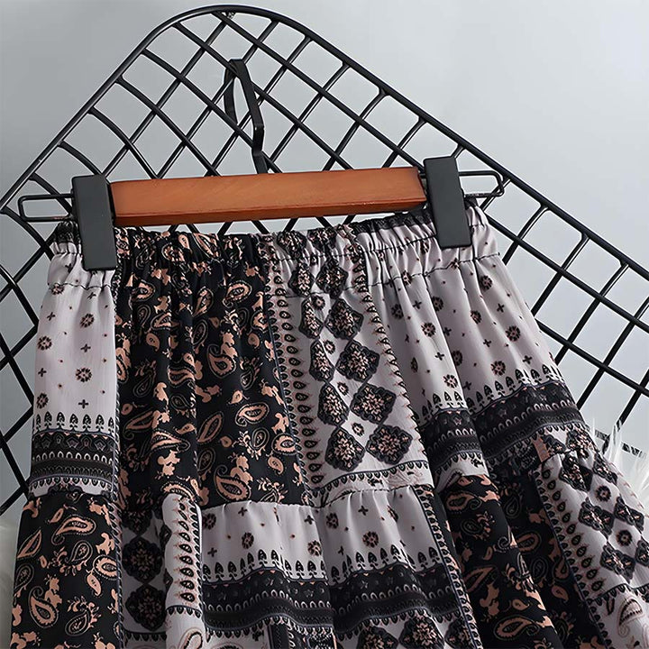 Olivenorma Bohemian Paisley Patchwork Print High Waist Tiered Maxi Women's Dress - image 14