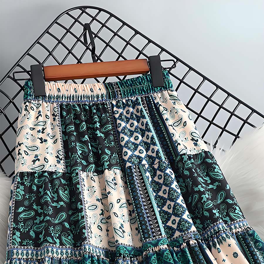 Olivenorma Bohemian Paisley Patchwork Print High Waist Tiered Maxi Women's Dress - image 7