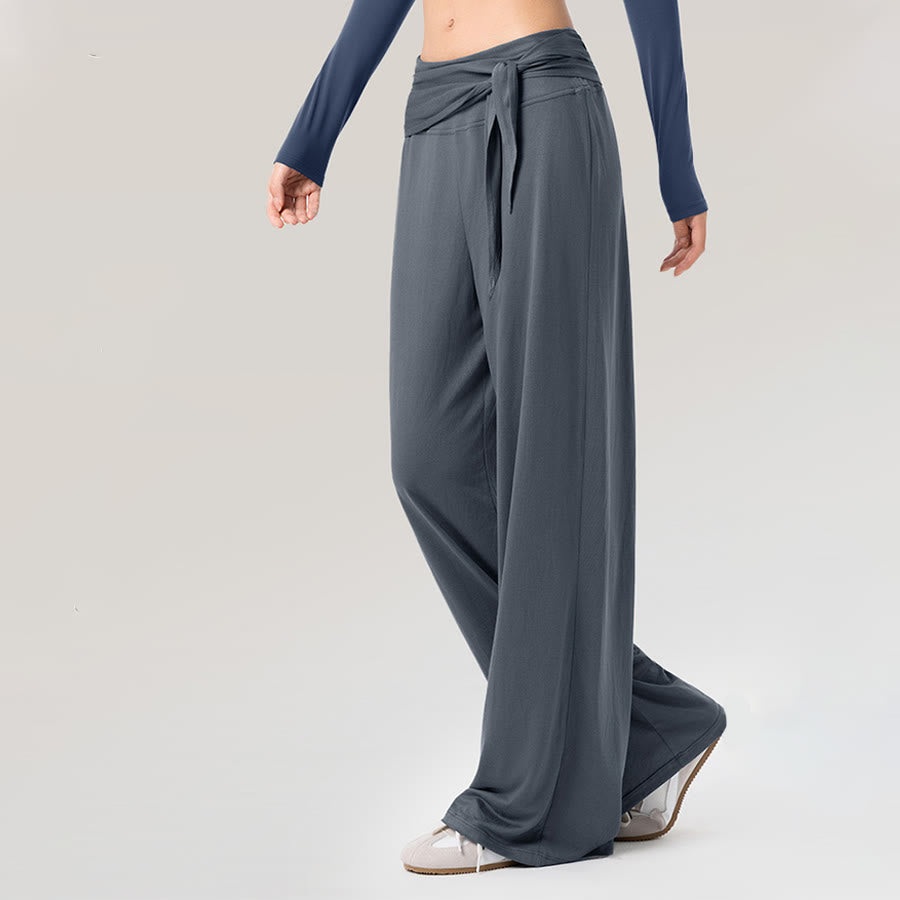 Olivenorma Wide Leg High Waist Tie Waist Long Women's Yoga Pants - Ink Blue - XL - image 0