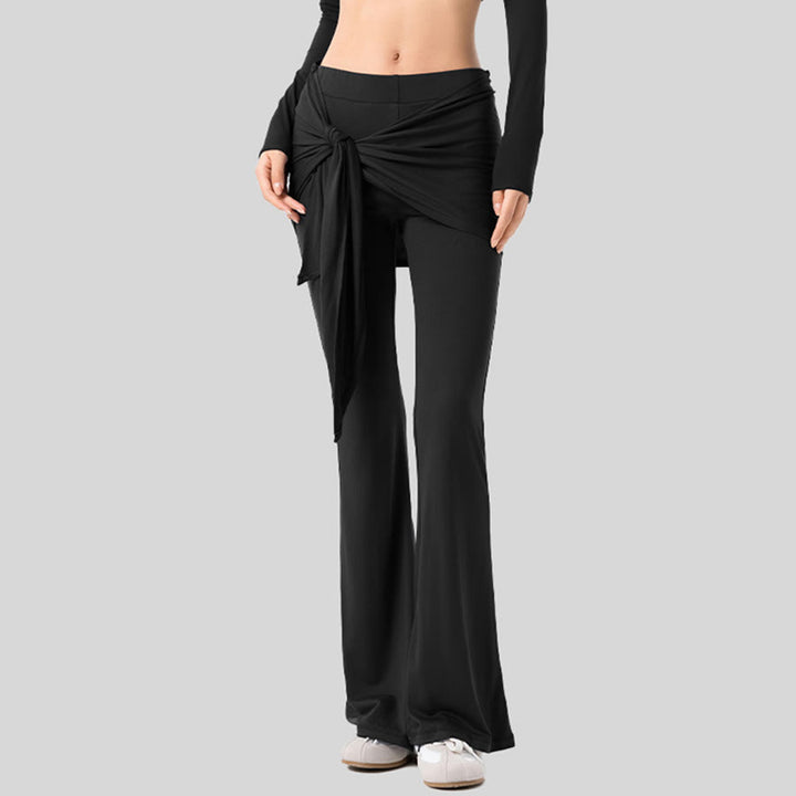 Olivenorma Flare Leg High Waist Tie Wrap Long Women's Yoga Pants - Black - XL - image 15