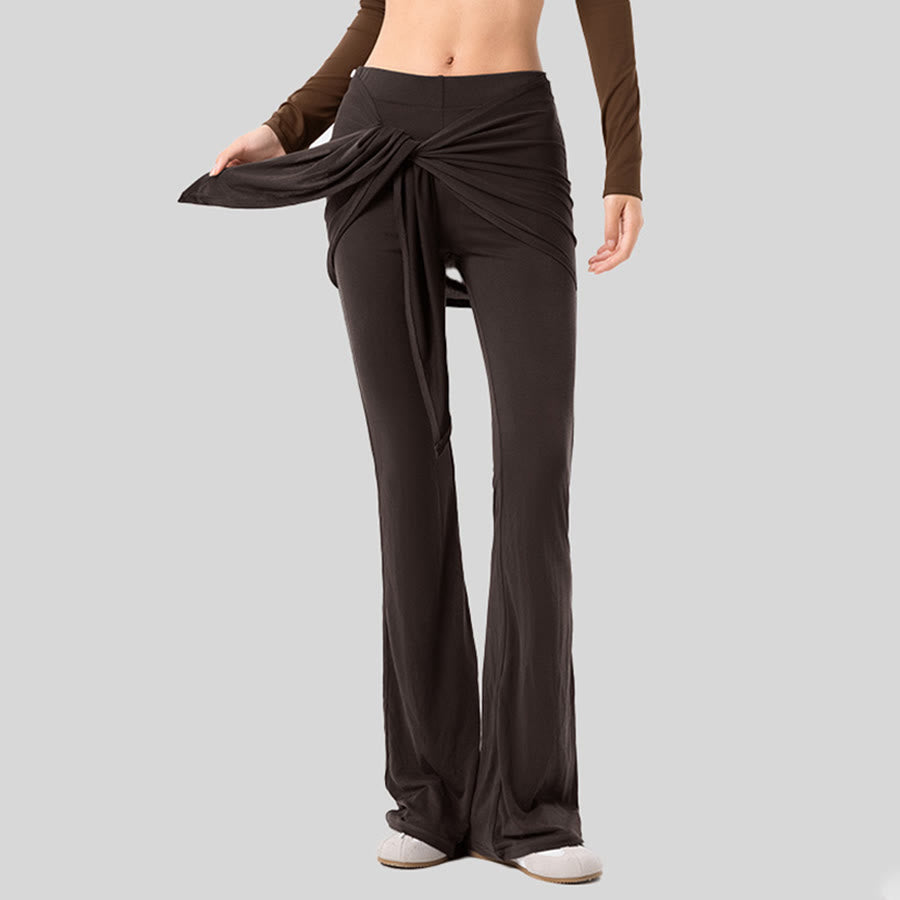 Olivenorma Flare Leg High Waist Tie Wrap Long Women's Yoga Pants - Chocolate Cake - XL - image 10