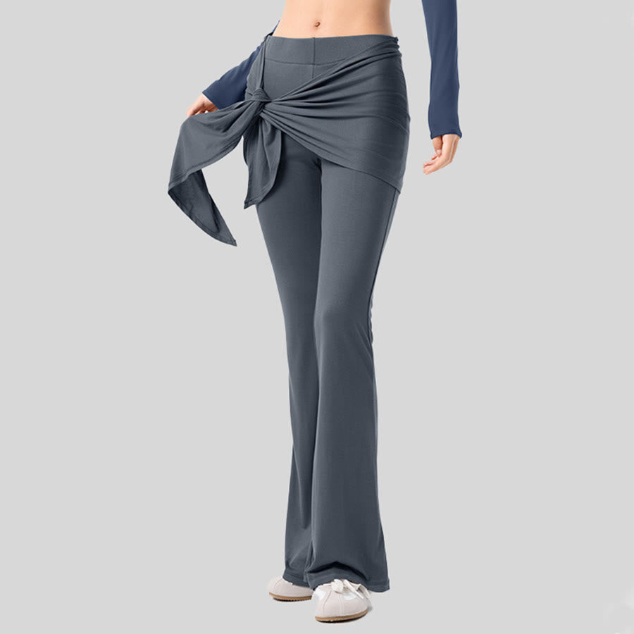 Olivenorma Flare Leg High Waist Tie Wrap Long Women's Yoga Pants - Ink Blue - XL - image 4