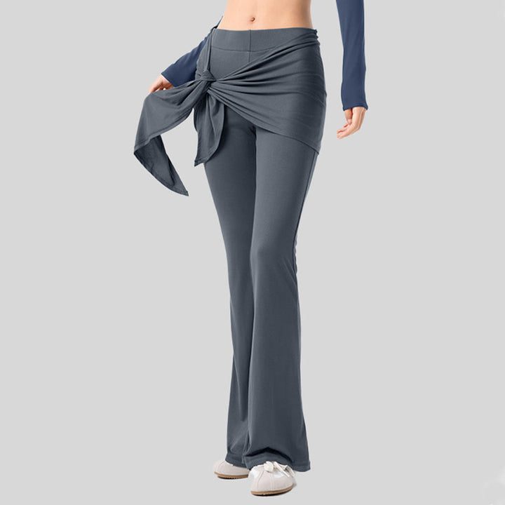 Olivenorma Flare Leg High Waist Tie Wrap Long Women's Yoga Pants - Ink Blue - XL - image 4