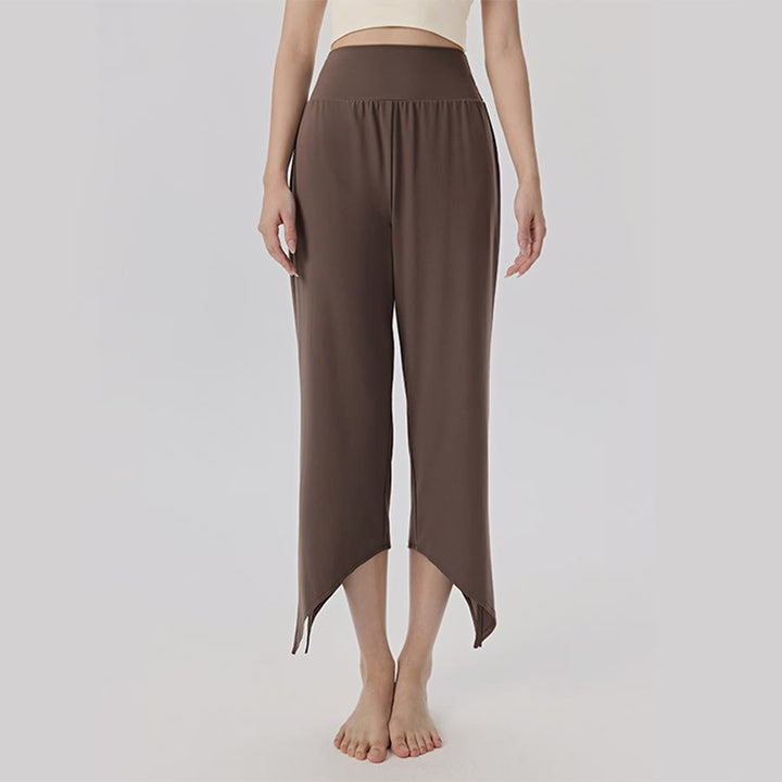 Olivenorma Wide Leg High Waist Asymmetrical Cropped Women's Yoga Pants - Khaki Brown - XL - image 11
