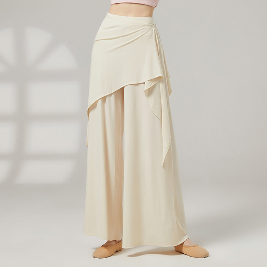 Olivenorma Wide Leg High Waist Wrap Skirted Long Women's Yoga Pants - Cream Apricot - XL - image 13