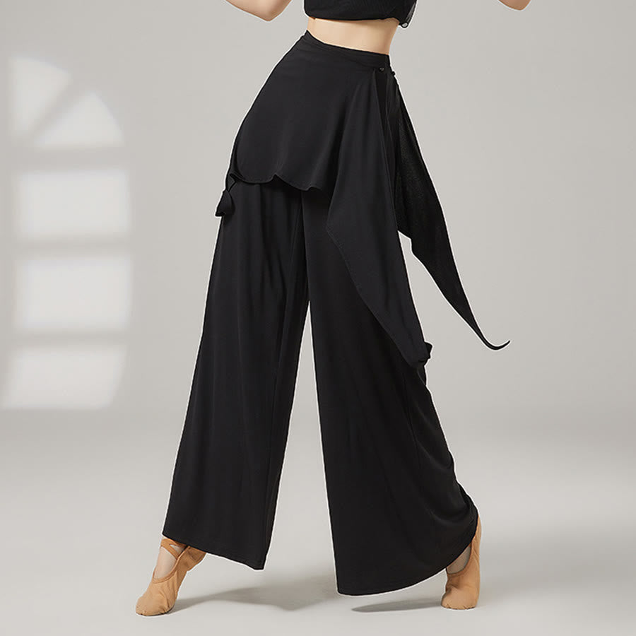 Olivenorma Wide Leg High Waist Wrap Skirted Long Women's Yoga Pants - Black - XL - image 7