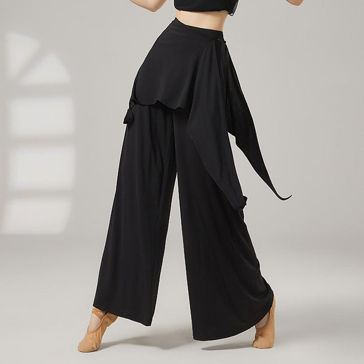 Olivenorma Wide Leg High Waist Wrap Skirted Long Women's Yoga Pants - Black - XL - image 7