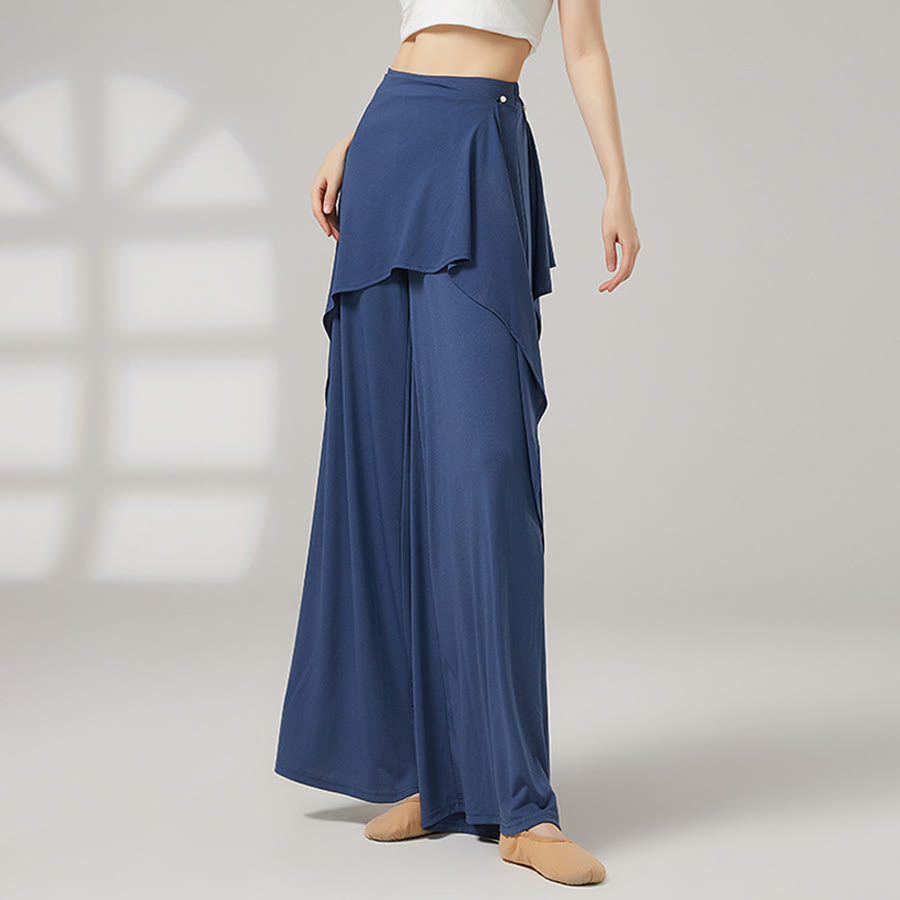 Olivenorma Wide Leg High Waist Wrap Skirted Long Women's Yoga Pants - Deep Sea Blue - XL - image 2